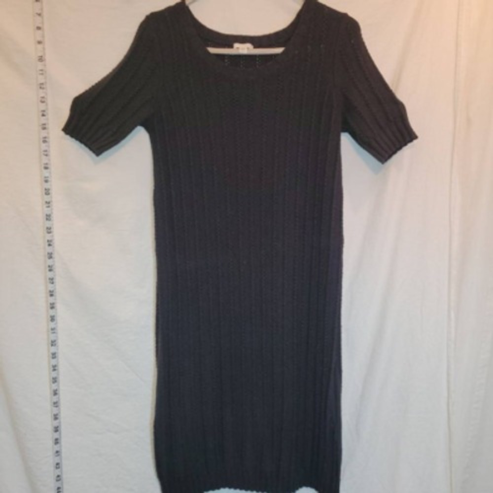 J Jill Womens Small Silk Knit Dress Black Stretch Scoop Neck S-Slv Lined Ribbed